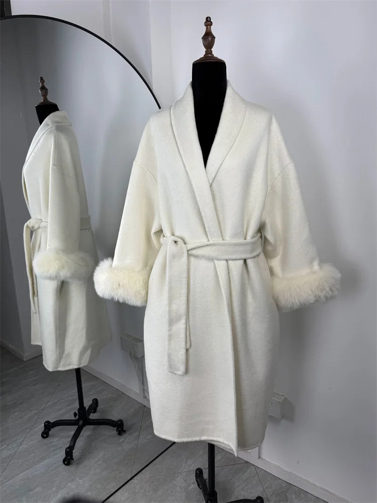 Elegant Double-sided Wool Long Overcoat Happy Phoenix