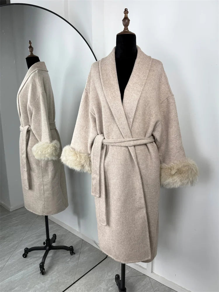 Elegant Double-sided Wool Long Overcoat Happy Phoenix