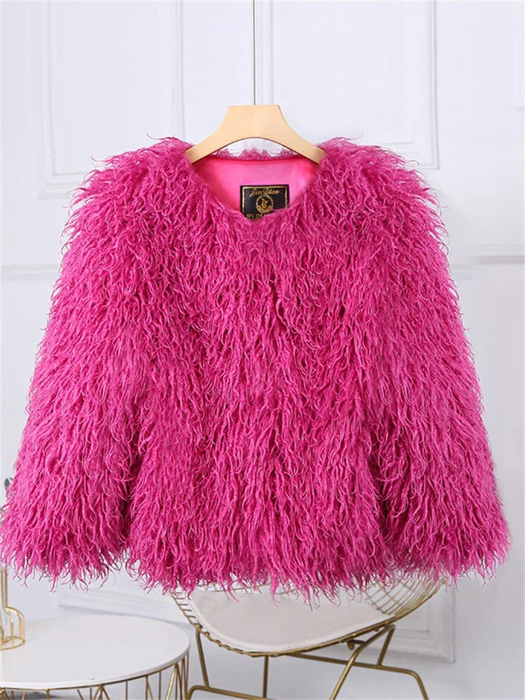 Luxury Loose Long Sleeve Fluffy Faux Fur Jacket Happy Phoenix