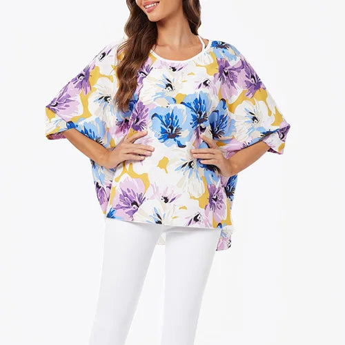 Flower Pattern Loose-Fit Chiffon Top Happy Phoenix