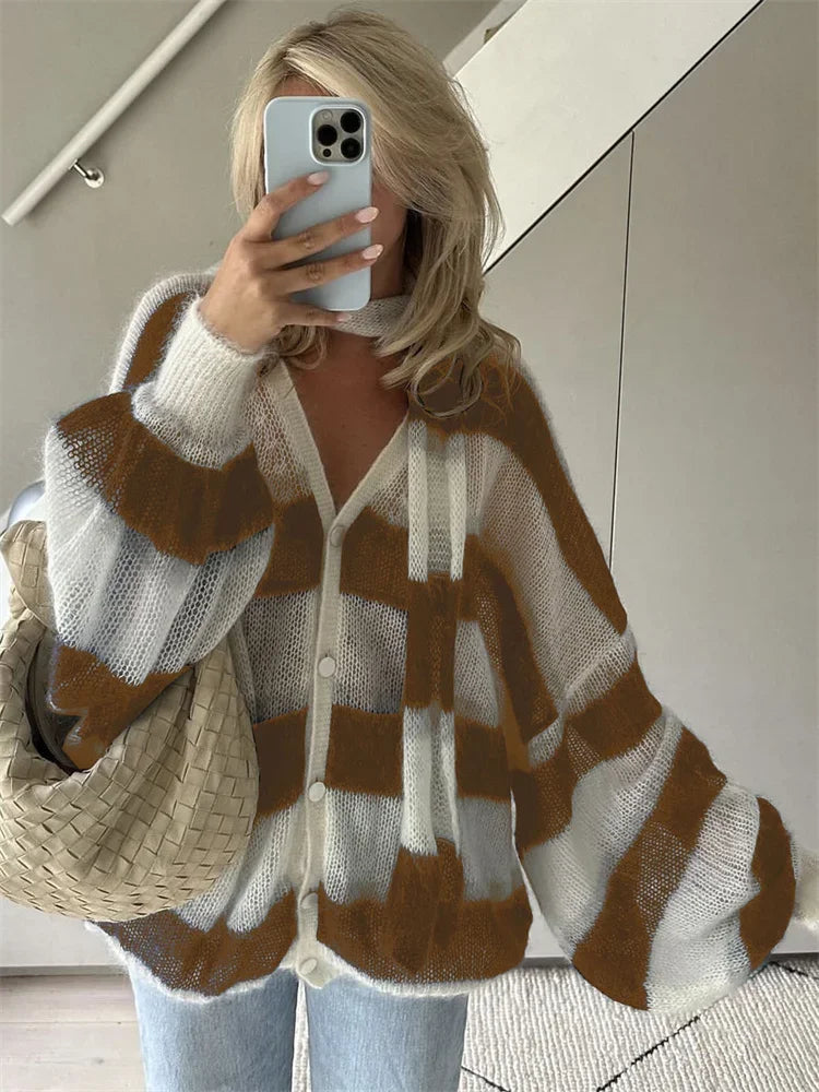 V-Neck Casual Scarf Sweater Cardigan Happy Phoenix