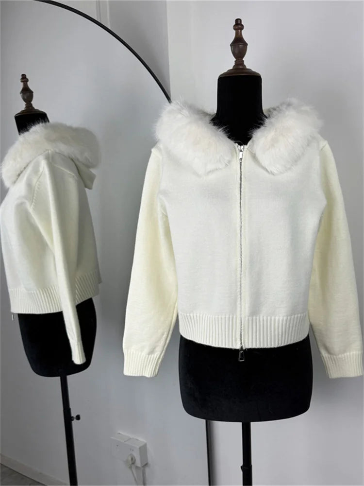 Zipper Knit Solid Hoodie Cardigan Happy Phoenix