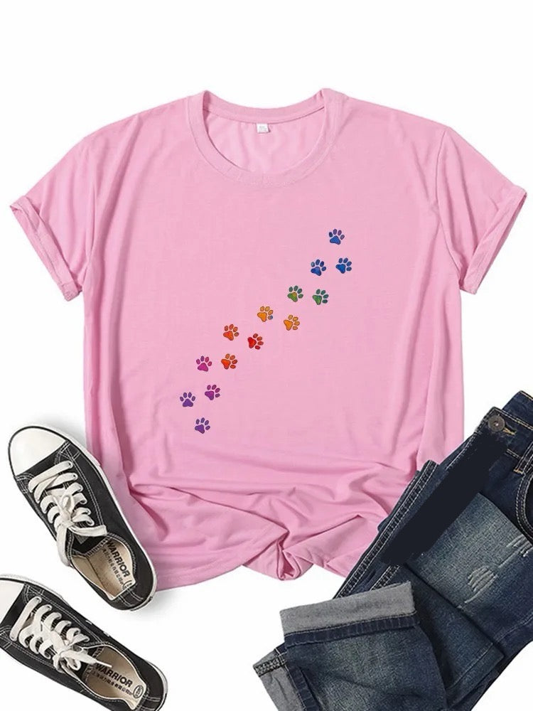 Cat Dog Paw Print Girl T-shirt Happy Phoenix