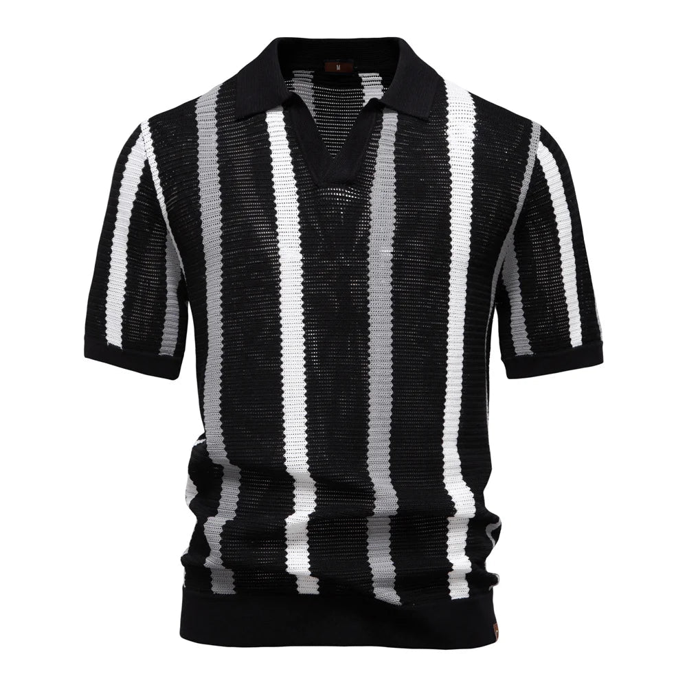 Men's Casual Ribbed Knit Collar Polo Shirt Happy Phoenix