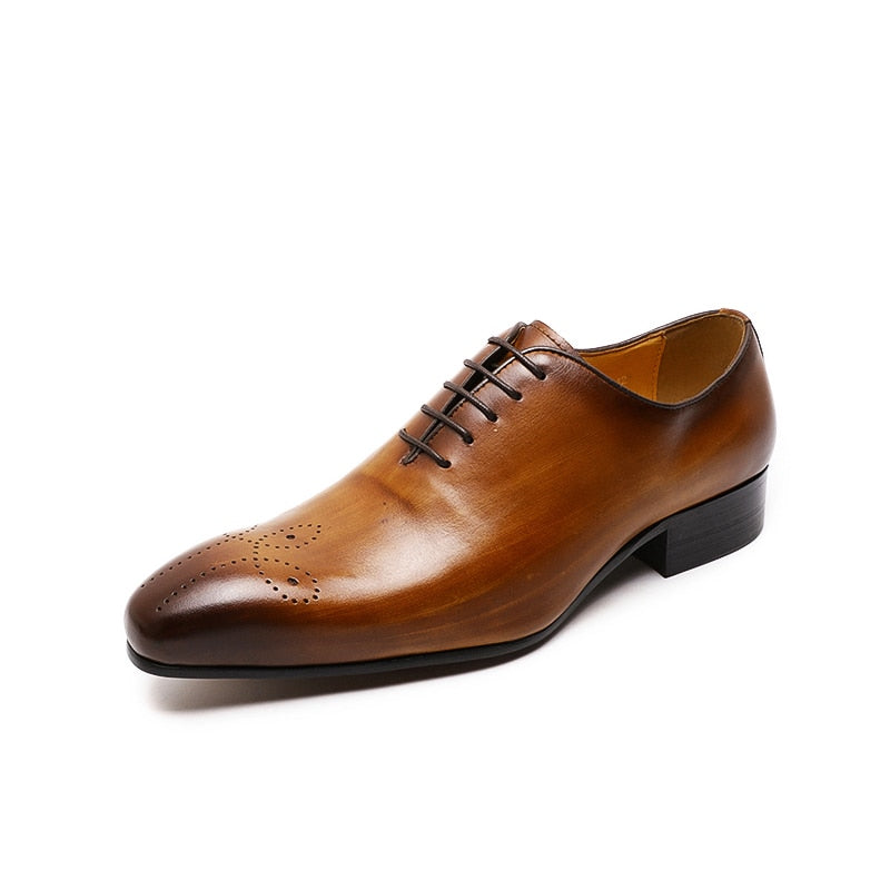 Brown Oxfords Casual Pointed Toe Leather Formal Men's Shoes Happy Phoenix
