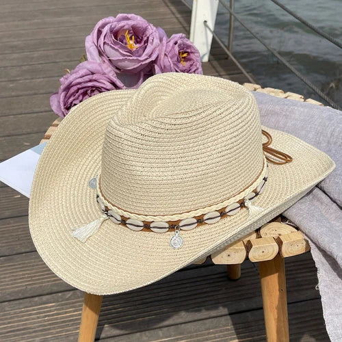 Shell Fringe Cowgirl Summer Straw Hat Happy Phoenix