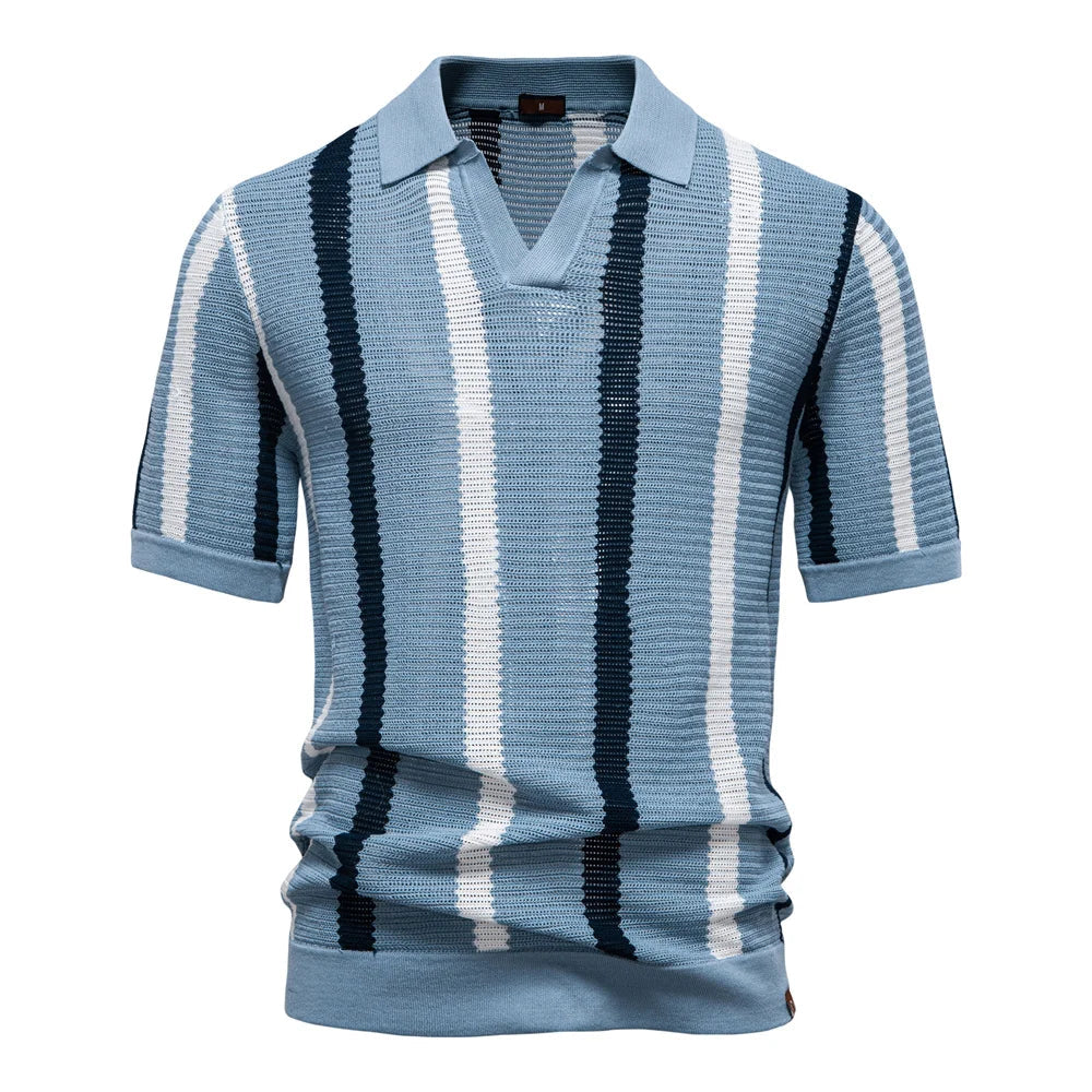 Men's Casual Ribbed Knit Collar Polo Shirt Happy Phoenix