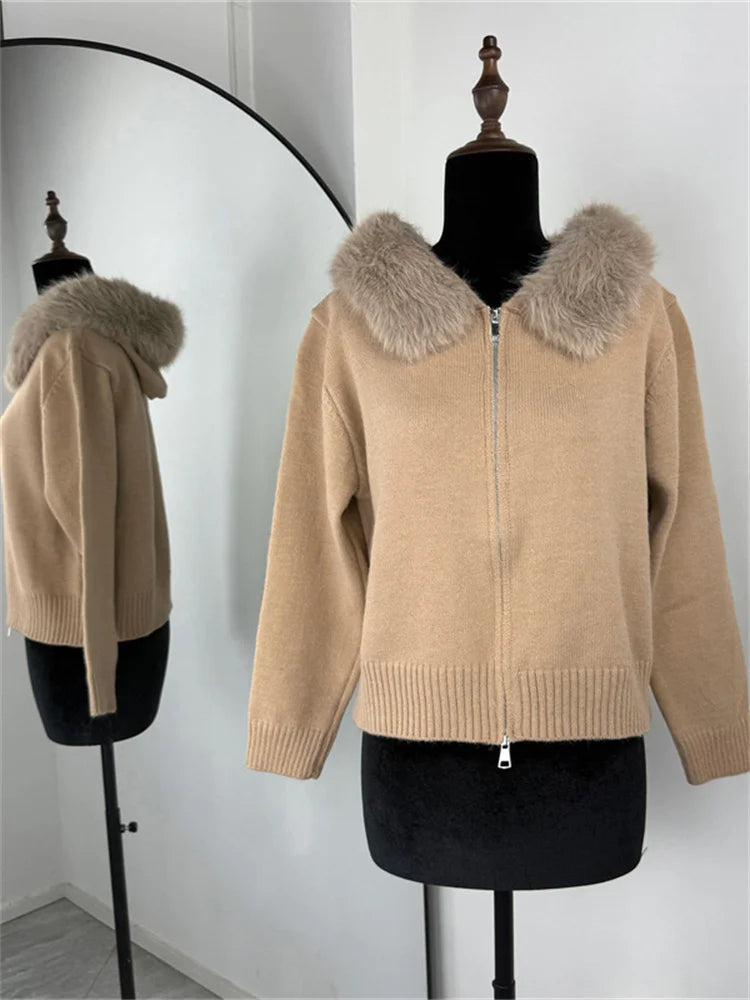 Zipper Knit Solid Hoodie Cardigan Happy Phoenix