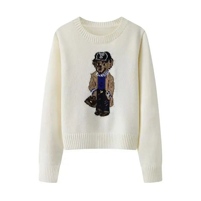 Bear Print Korean Fashion Chic Warm Pullovers Happy Phoenix