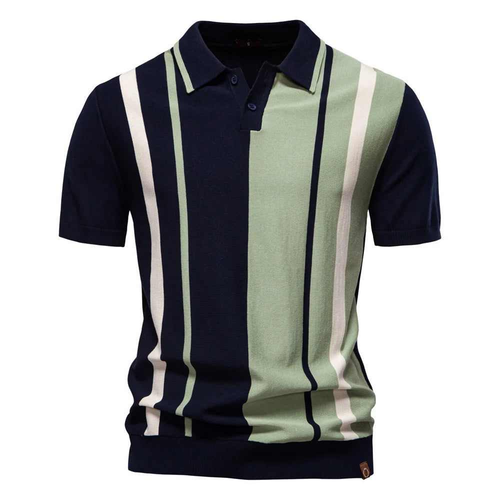 Breathable Striped Mesh Casual Polo Shirt Happy Phoenix