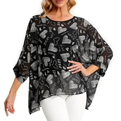 Hearts Off Shoulder Chiffon Blouse Happy Phoenix
