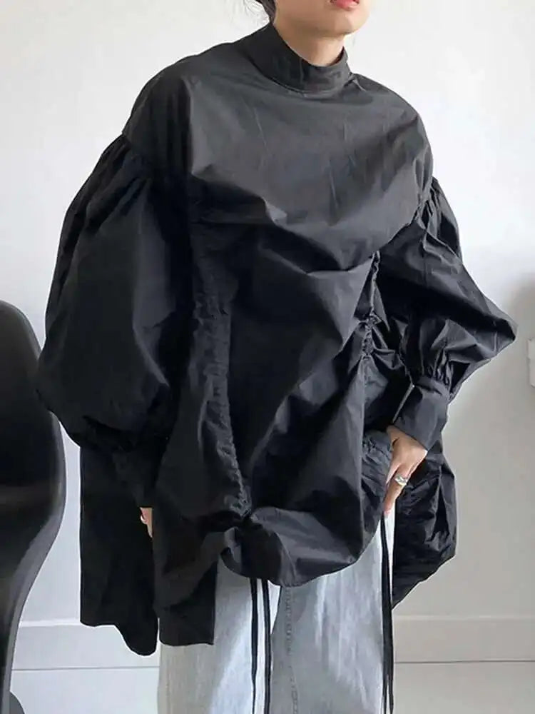 Japanese Style Big Size Drawstring Stand Collar Shirt Happy Phoenix