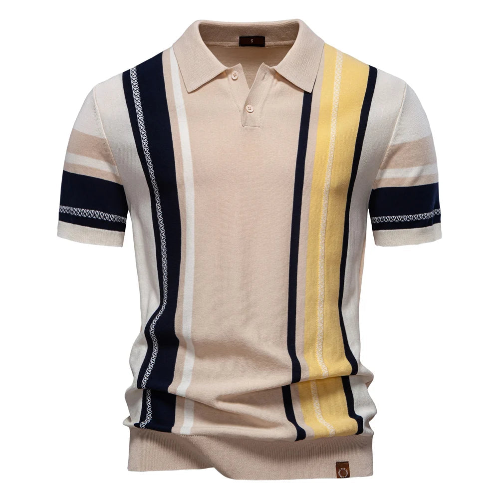 Striped Contrast Panel Polo Shirt with Mesh Inserts Happy Phoenix