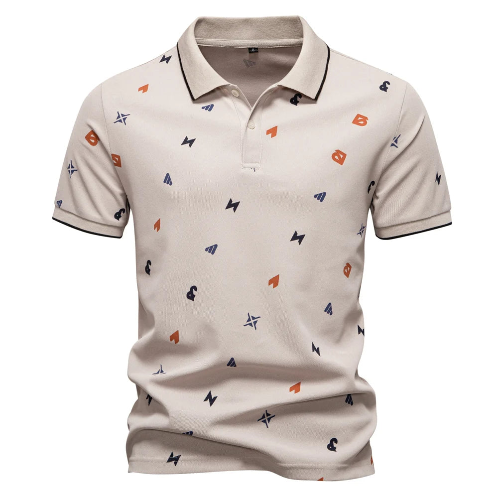 Casual Slim Fit Polo Shirt with Printed Turn-Down Collar Happy Phoenix