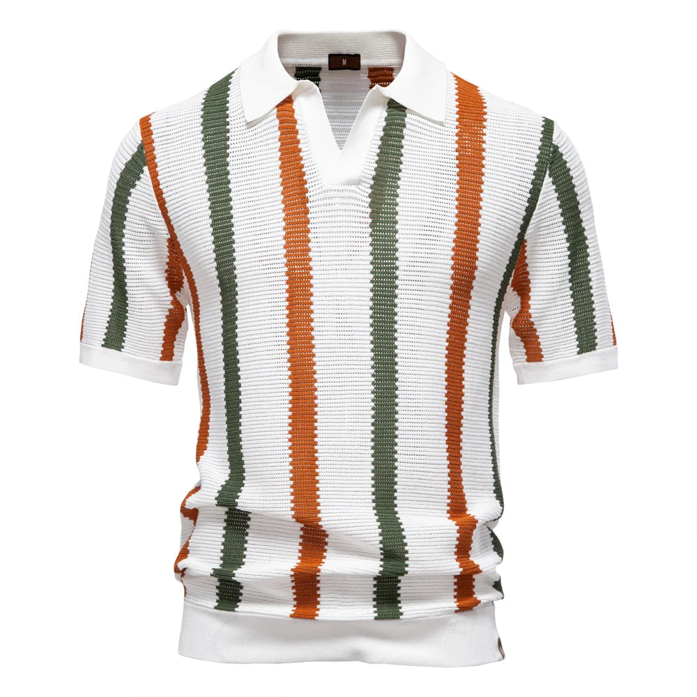 Men's Casual Ribbed Knit Collar Polo Shirt Happy Phoenix