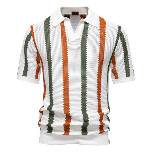 Men's Casual Ribbed Knit Collar Polo Shirt Happy Phoenix