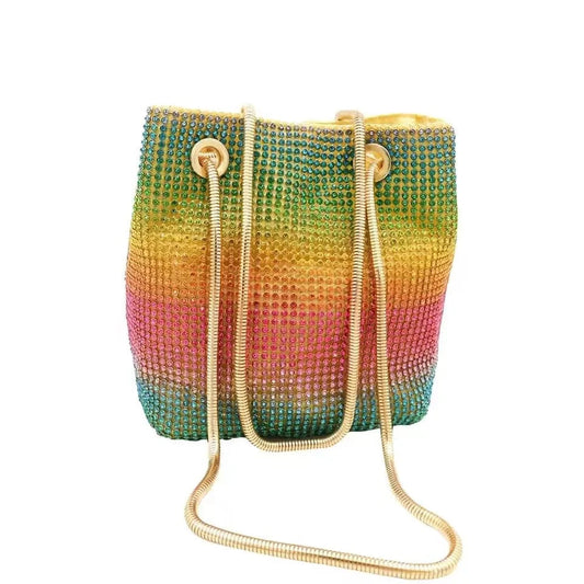 Women’s Glittery Rainbow Clutch – Crystal Rhinestone Party Purse with Chain Strap Happy Phoenix