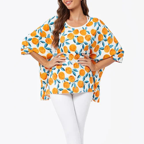 Women's Relaxed Fit Tangerine Print Top Happy Phoenix