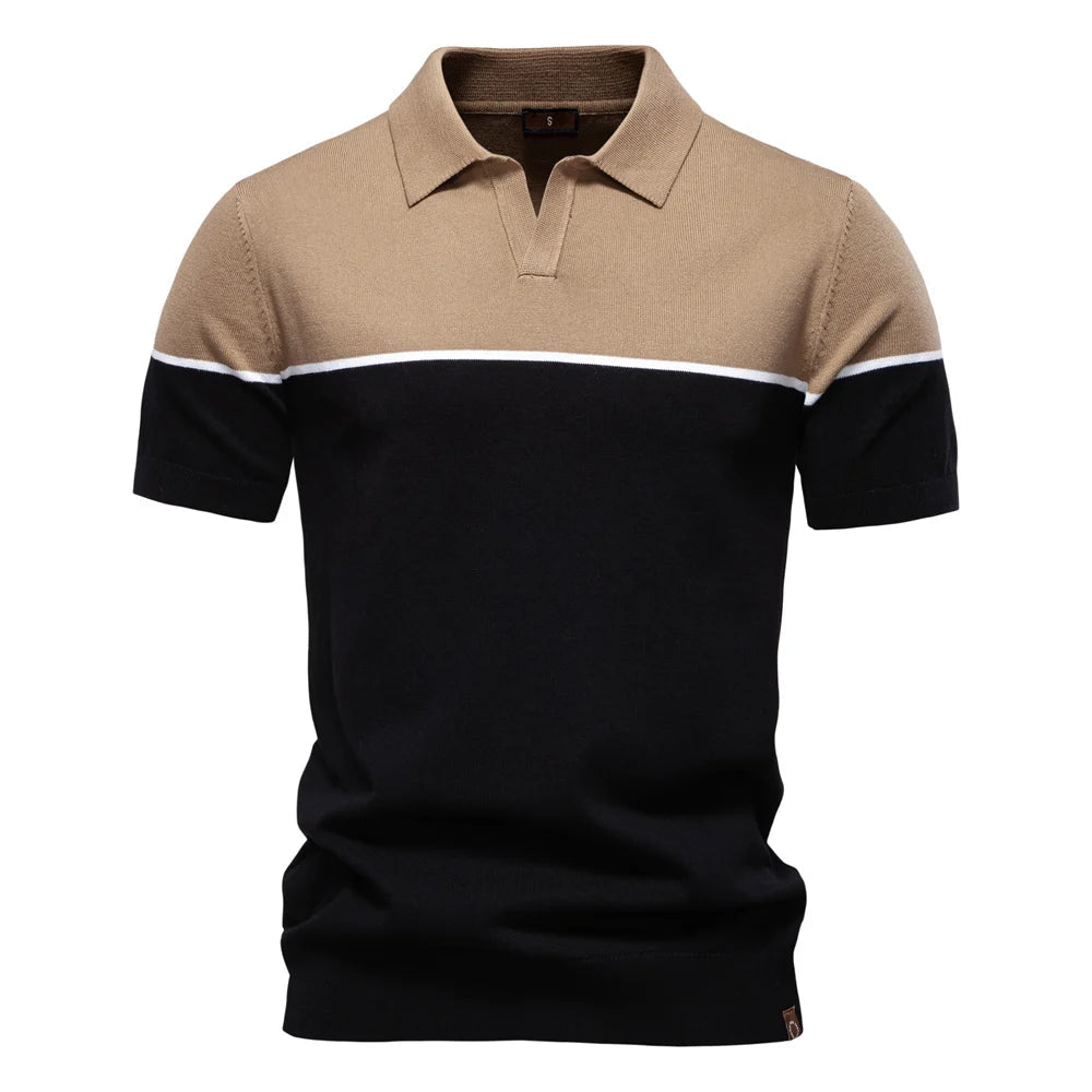 Athletic V-Neck Color Block Slim Fit Polo Shirt Happy Phoenix
