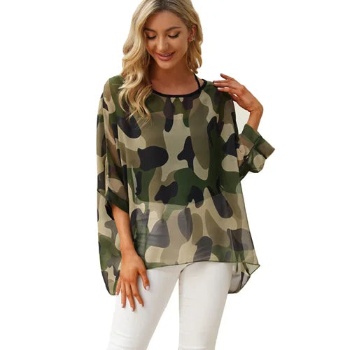 Camouflage Print Summer  Blouse Happy Phoenix