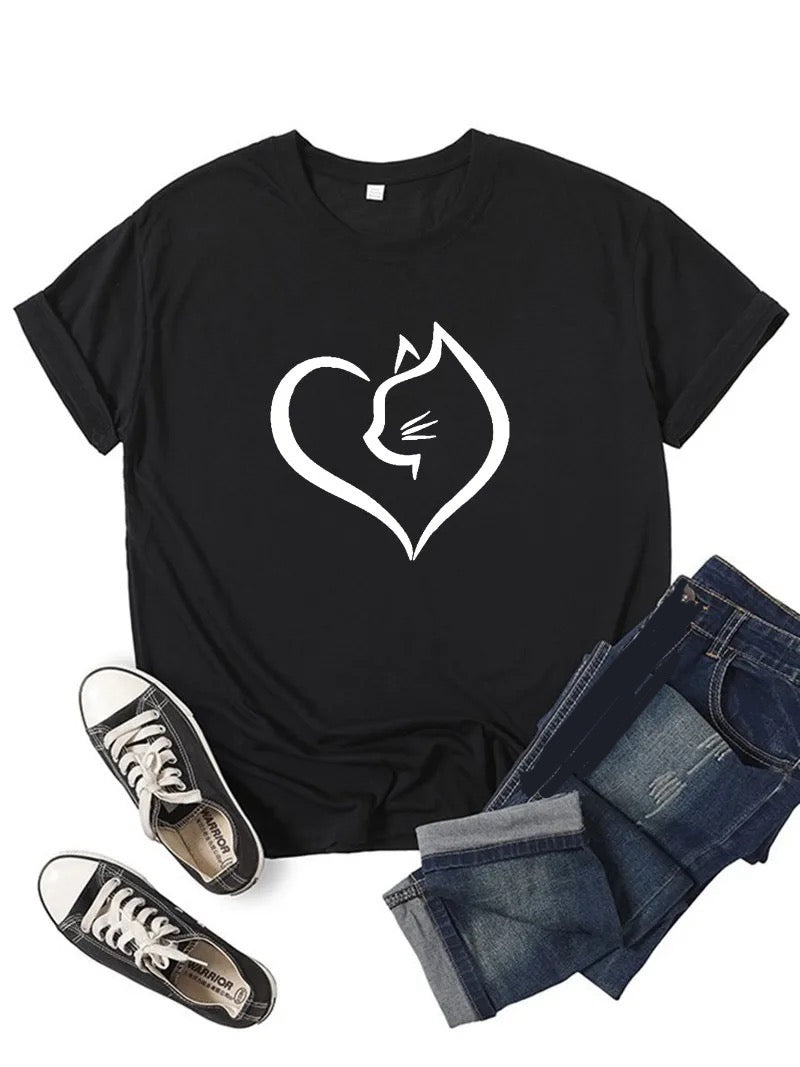 Cute Heart Cat T-shirt Happy Phoenix