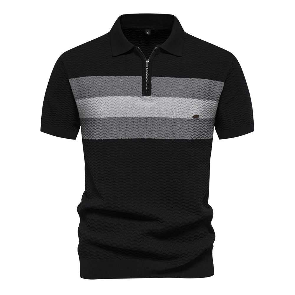 Textured Ribbed Knit Polo Shirt Happy Phoenix