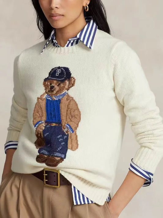 Bear Print Korean Fashion Chic Warm Pullovers Happy Phoenix