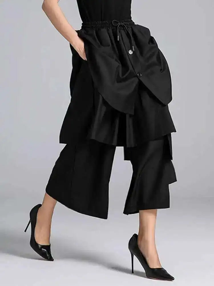 High Elastic Waist Calf-Length Pants women