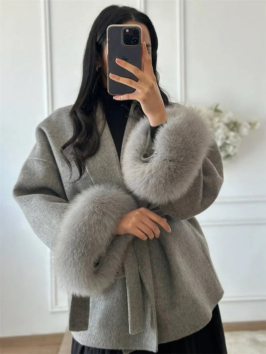 Elegant Double-sided Wool Short Overcoat Happy Phoenix