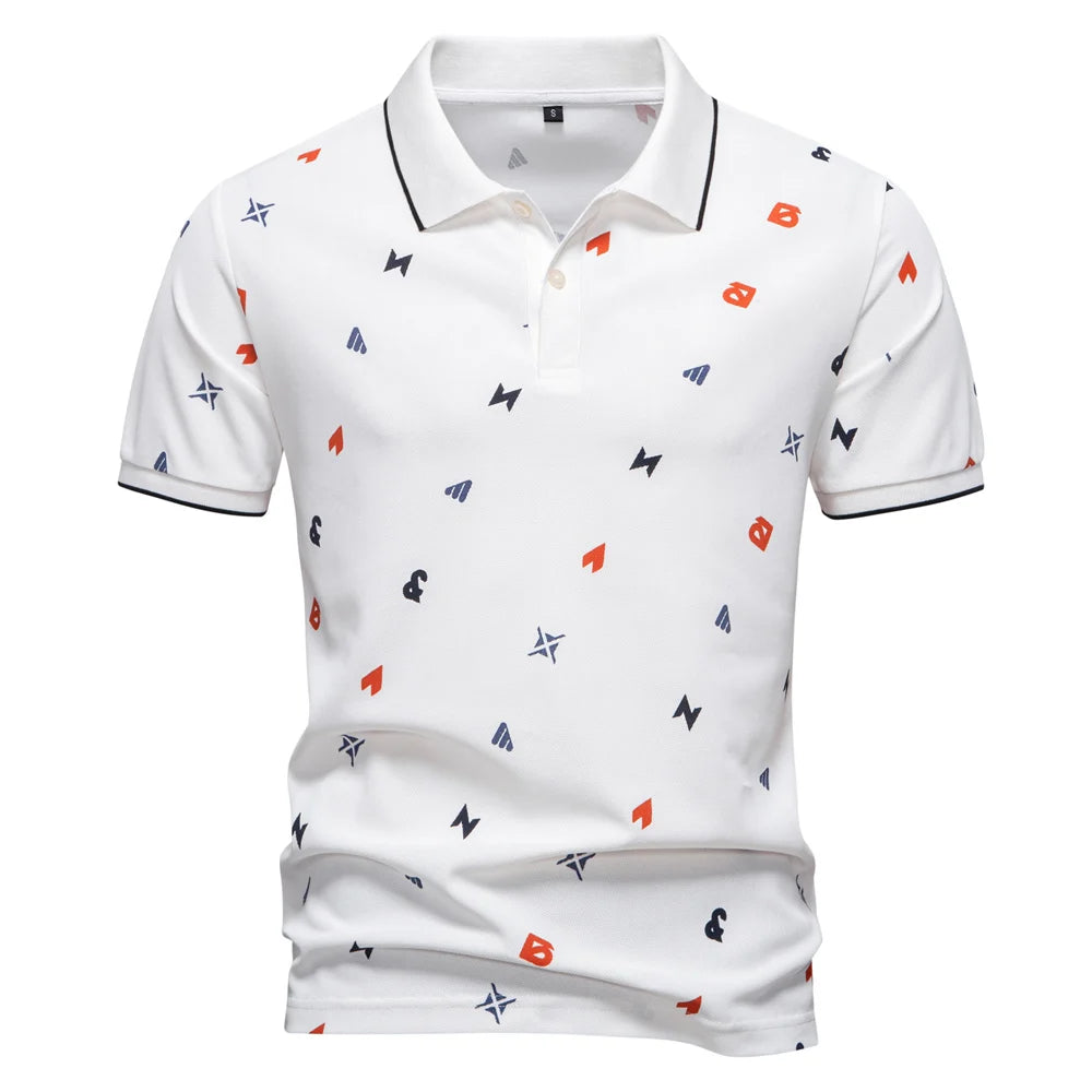 Casual Slim Fit Polo Shirt with Printed Turn-Down Collar Happy Phoenix