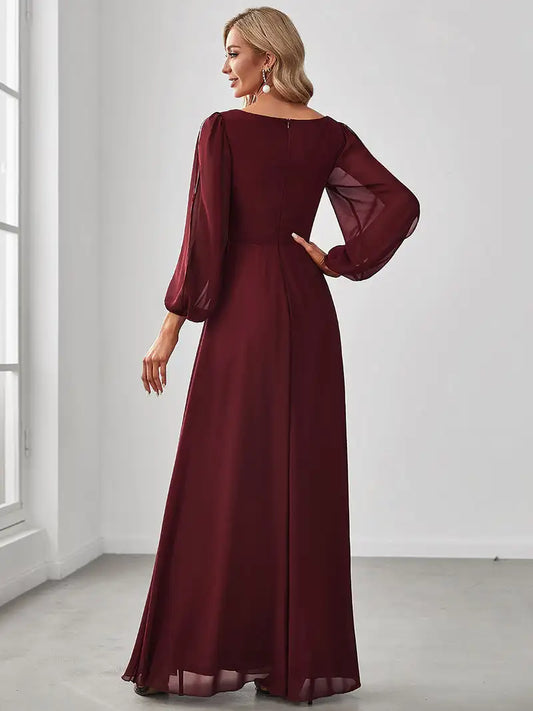 V-Neck Long Lantern Lower Belt Dress Happy Phoenix