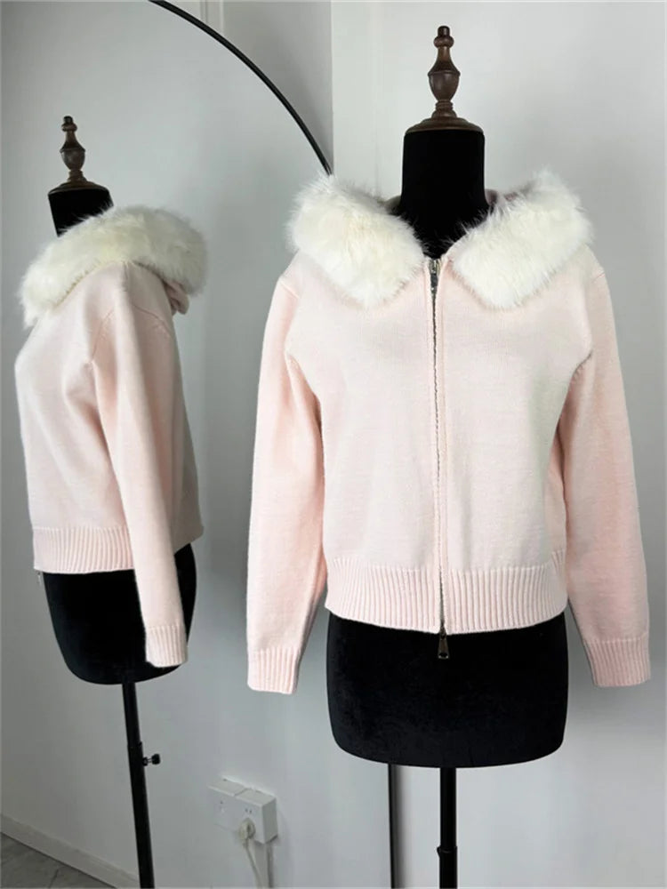 Zipper Knit Solid Hoodie Cardigan Happy Phoenix