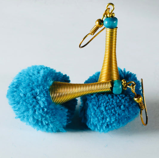 Blue Pom Pom Earring