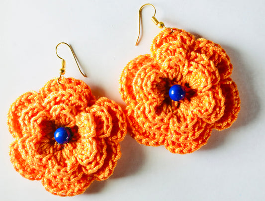 Orange Crochet Flower Earring