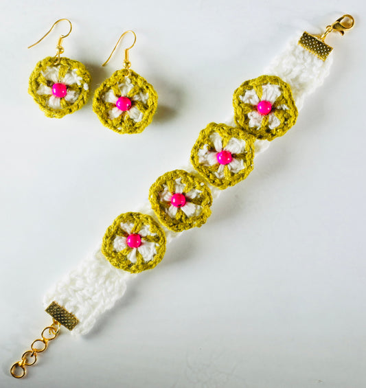 Unique Crochet Flower Jewelry Pair