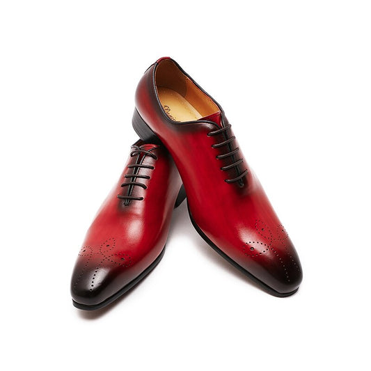Red Oxfords Casual Pointed Toe Leather Formal Men's Shoes Happy Phoenix