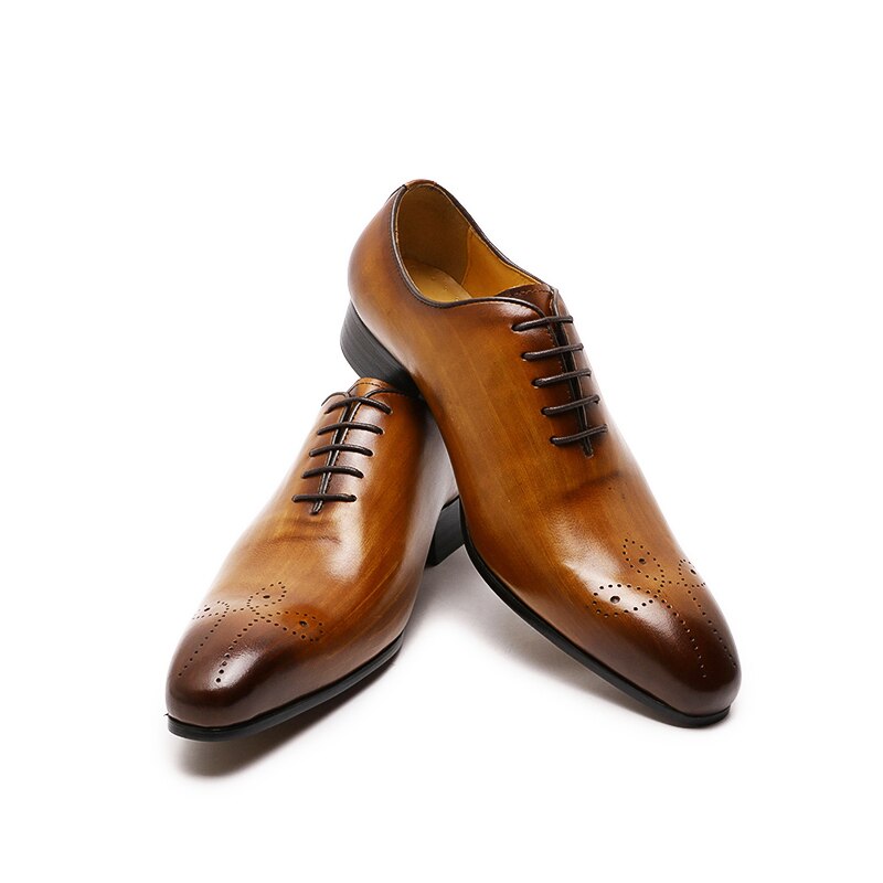Brown Oxfords Casual Pointed Toe Leather Formal Men's Shoes Happy Phoenix