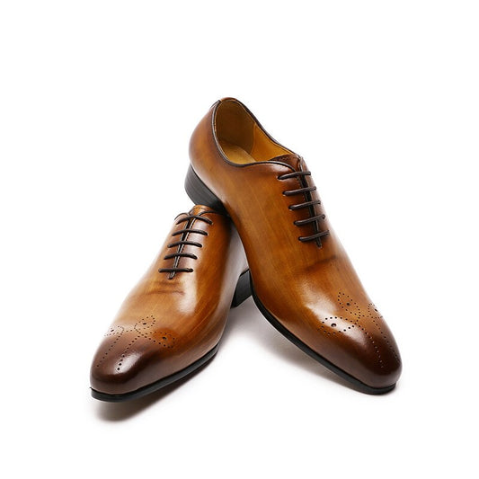 Brown Oxfords Casual Pointed Toe Leather Formal Men's Shoes Happy Phoenix
