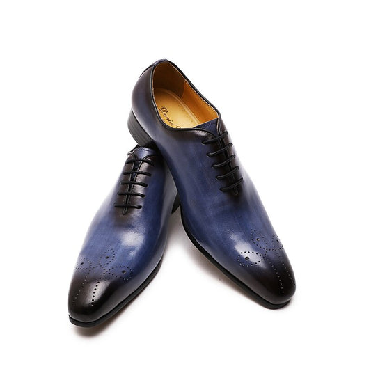 Blue Oxfords Casual Pointed Toe Leather Formal Men's Shoes Happy Phoenix