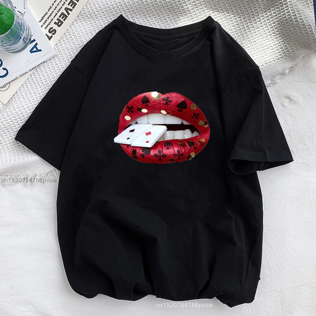 Red Lips Card T-shirt Happy Phoenix