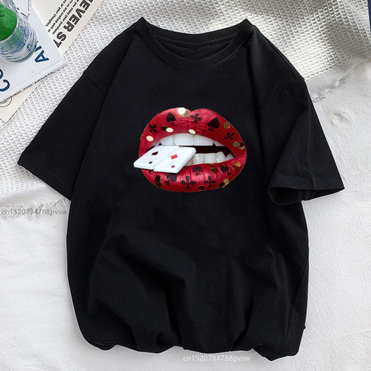Red Lips Card T-shirt Happy Phoenix